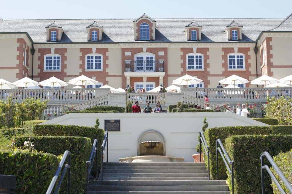 The exterior of Domaine Carneros, a French chateau-style building