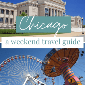 Chicago field museum and navy pier Ferris wheel with Text - Chicago weekend travel guide