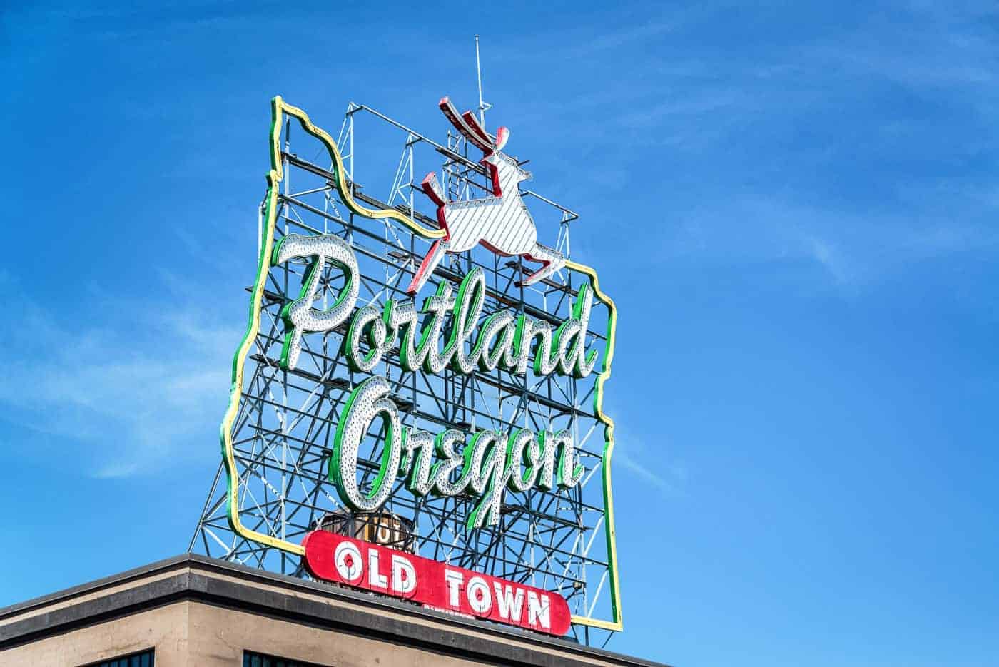 white stag neon sign in portland Oregon