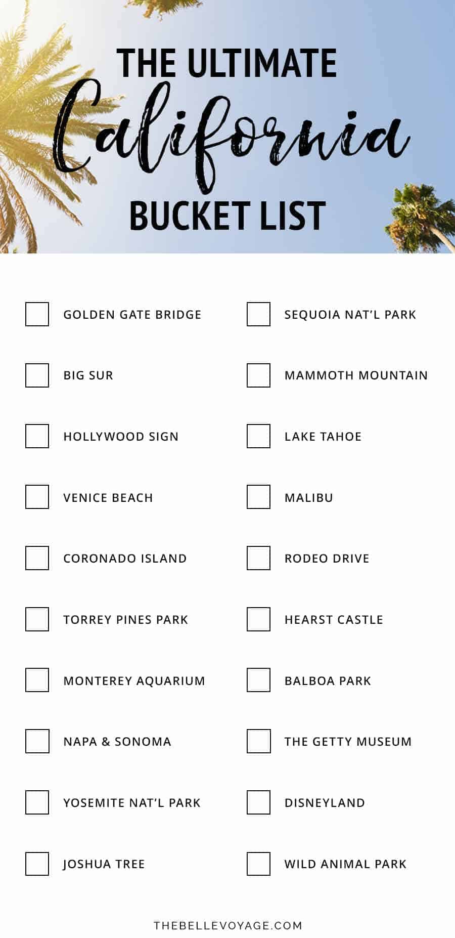 California bucket list