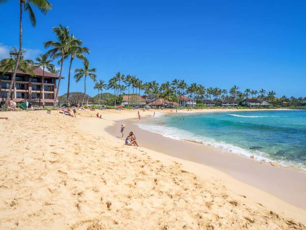 shoreline at poipu beach in kauai, hawaii