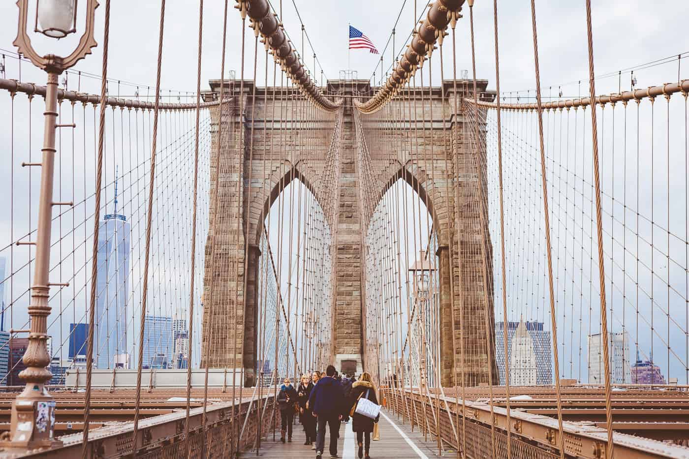 Brooklyn bridge looking towards Manhattan skyline