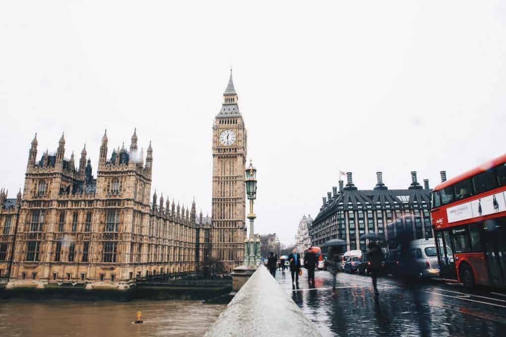 The side of Westminster Palace and the Big Ben clock tower in London