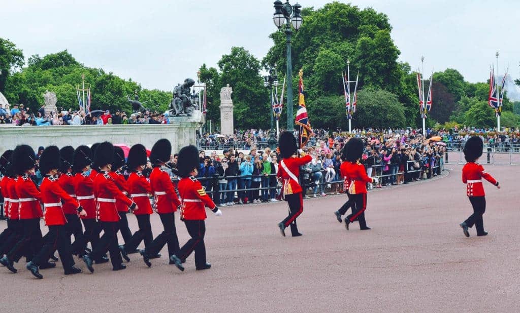 Royal guards outside of Buckingham Palace in London