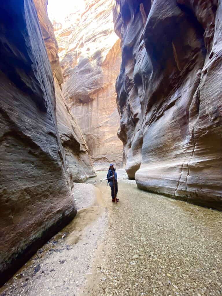 hiker in Orderville Canyon 