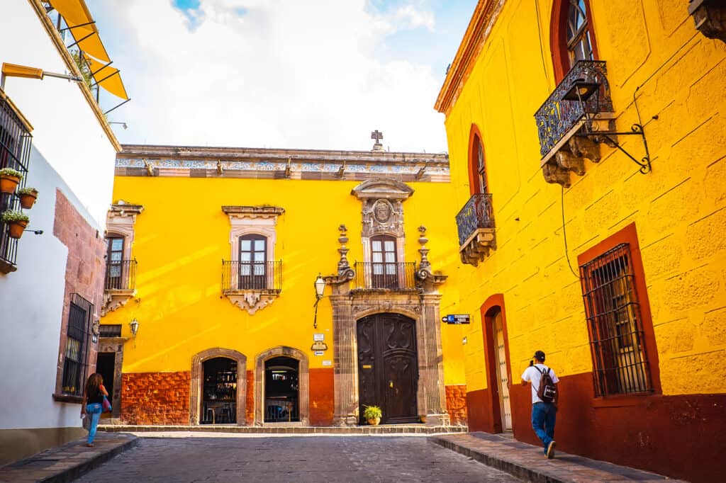 yellow colonial building in old town San Miguel de allende