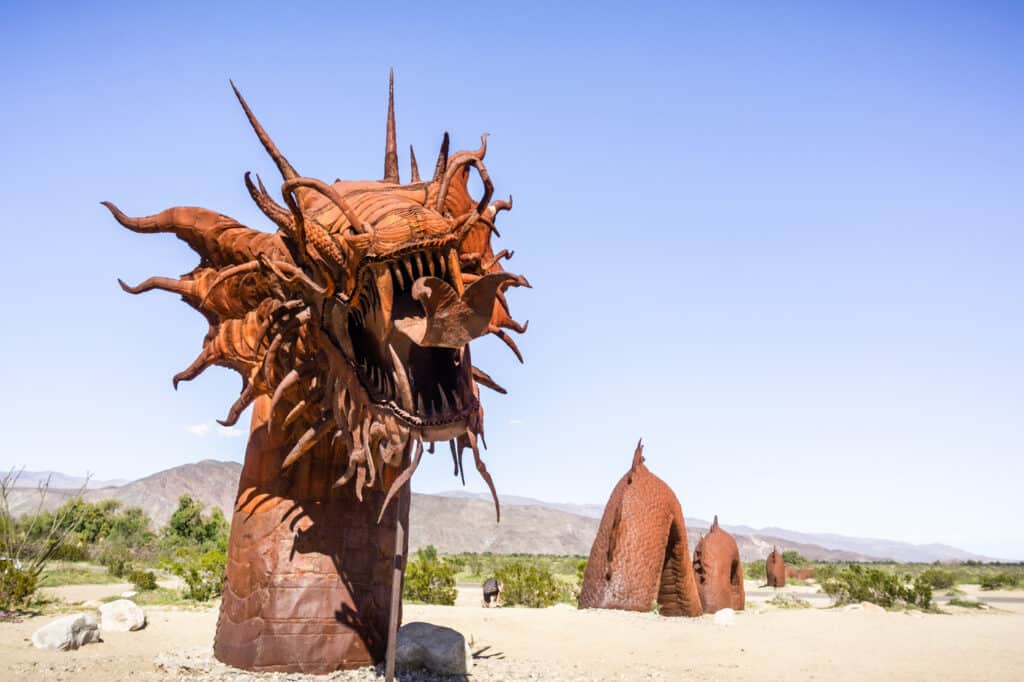 metal sculpture of a dragon in Borrego springs