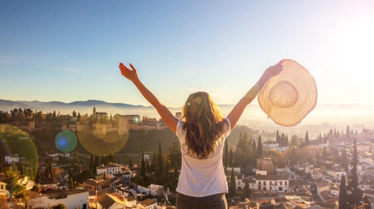 happy woman tourist