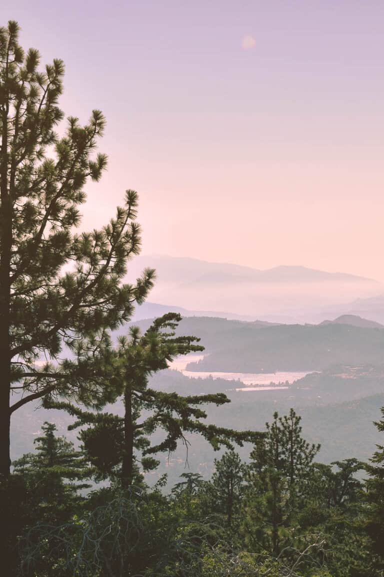 sunrise over the mountains in lake arrowhead california