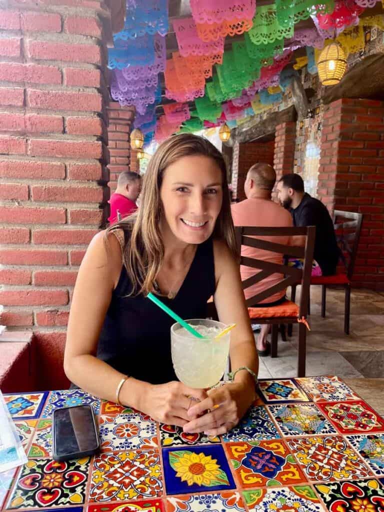 woman with a margarita at a Mexican restaurant in San Jose del Cabo
