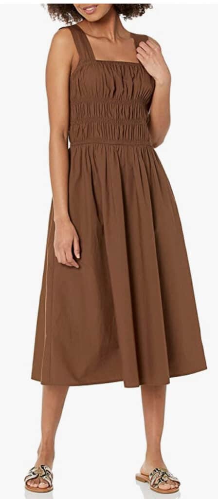 brown smocked sundress