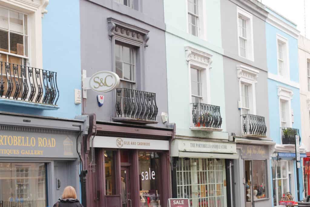 colored shops on portobello road in London