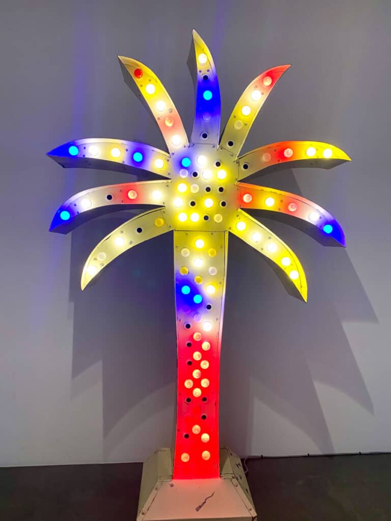 Neon lights in the shape of a palm tree