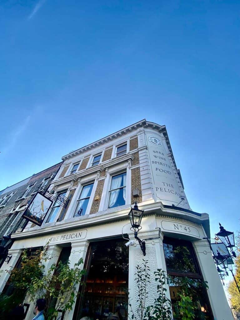 Exterior view of The Pelican pub, a corner building in NOTTING HILL, London