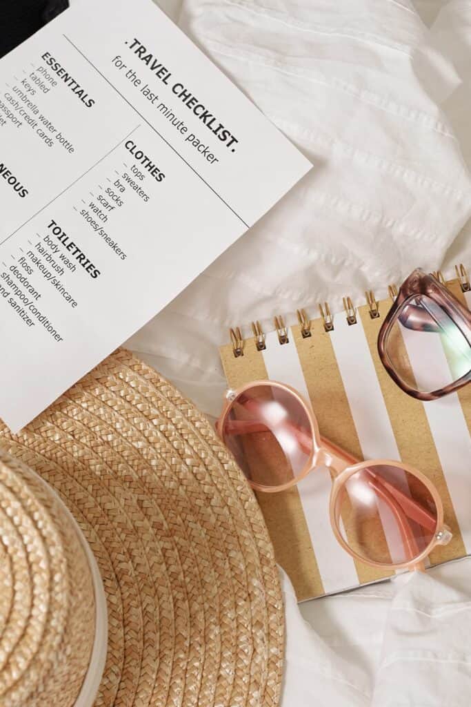 Glasses, sunhat, and printable checklist.