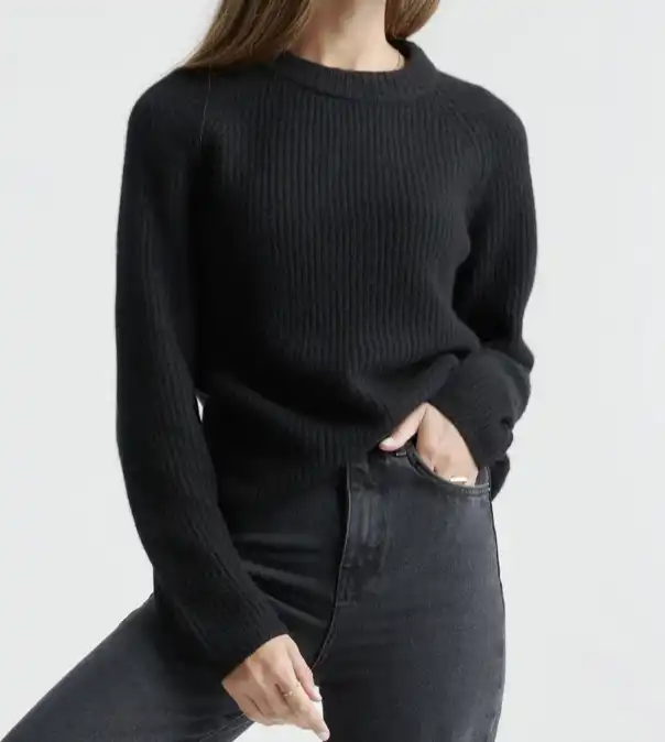 Black Cashmere Fisherman Sweater